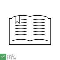 Book icon. Simple outline style. Textbook reading, open book, school, education, magazine, library, university, learning concept. Thin line vector illustration isolated on white background. EPS 10.