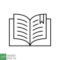 Book icon. Simple outline style. Textbook reading, open book, school, education, magazine, library, university, learning concept. Thin line vector illustration isolated on white background. EPS 10.