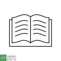 Book icon. Simple outline style. Textbook reading, open book, school, education, magazine, library, university, learning concept. Thin line vector illustration isolated on white background. EPS 10.