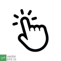 Clicking finger icon. Simple outline style. Hand pointer, click, cursor, computer, button, select, press, tap, touch, technology concept. Line vector illustration isolated on white background. EPS 10.