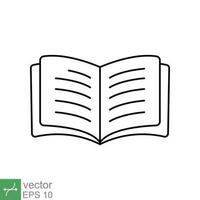 Book icon. Simple outline style. Textbook reading, open book, school, education, magazine, library, university, learning concept. Thin line vector illustration isolated on white background. EPS 10.