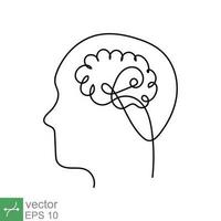 continuo línea Arte y uno línea dibujo de un humano cabeza con cerebro. lineal contorno ataque, mecánico y robótico tecnología con avanzado. vector ilustración aislado en blanco antecedentes. eps 10