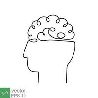 continuo línea Arte y uno línea dibujo de un humano cabeza con cerebro. lineal contorno ataque, mecánico y robótico tecnología con avanzado. vector ilustración aislado en blanco antecedentes. eps 10