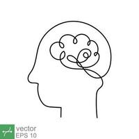 continuo línea Arte y uno línea dibujo de un humano cabeza con cerebro. lineal contorno ataque, mecánico y robótico tecnología con avanzado. vector ilustración aislado en blanco antecedentes. eps 10