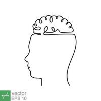 continuo línea Arte y uno línea dibujo de un humano cabeza con cerebro. lineal contorno ataque, mecánico y robótico tecnología con avanzado. vector ilustración aislado en blanco antecedentes. eps 10