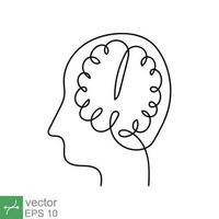 continuo línea Arte y uno línea dibujo de un humano cabeza con cerebro. lineal contorno ataque, mecánico y robótico tecnología con avanzado. vector ilustración aislado en blanco antecedentes. eps 10