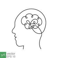 continuo línea Arte y uno línea dibujo de un humano cabeza con cerebro. lineal contorno ataque, mecánico y robótico tecnología con avanzado. vector ilustración aislado en blanco antecedentes. eps 10