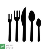 Cutlery icon. Simple solid style. Spoon, knife, and fork silhouette. Kitchen, restaurant, food concept design. Glyph vector illustration isolated on white background. EPS 10.