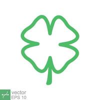 Four leaf clover icon. Simple outline style. Green shamrock, luck concept. Line vector illustration isolated on white background. EPS 10.