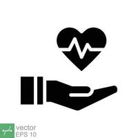 Heart rate icon. Simple solid style. Hand heart pulse, electrocardiogram sign, healthcare and medical concept. Glyph vector illustration isolated on white background. EPS 10.