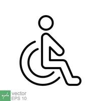 Handicapped patient icon. Simple outline style. Linear style sign, wheelchair, handicap, pictogram, stick, medicine, hospital concept. Line vector illustration isolated on white background. EPS 10.