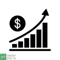 Increase money growth icon. Simple solid style. Progress marketing, sale, graph, profit, economic, business concept. Glyph vector illustration isolated on white background. EPS 10.
