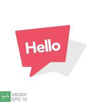 Hello text bubble, red speech message icon. Simple flat style. Chat design, cloud, vintage banner template, communication concept. Vector illustration isolated on white background. EPS 10.