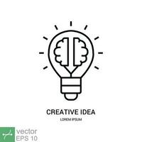 Creative idea icon. Simple outline style. Brain in lightbulb, flat sign, mind, innovation, solution, education concept. Thin line vector illustration isolated on white background. EPS 10.