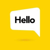 Hi, hello icon. Speech bubble, poster and sticker concept with tex, funny sign. White bubble message on bright yellow background. Vector illustration isolated design. EPS 10.