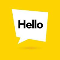 Hi, hello icon. Speech bubble, poster and sticker concept with tex, funny sign. White bubble message on bright yellow background. Vector illustration isolated design. EPS 10.