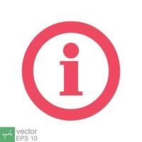 Information bubble speech icon. Simple flat style. Info help sign mark, inform, pictogram, red balloon shape, template design. Vector illustration isolated on white background. EPS 10.