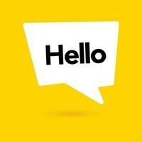 Hi, hello icon. Speech bubble, poster and sticker concept with tex, funny sign. White bubble message on bright yellow background. Vector illustration isolated design. EPS 10.