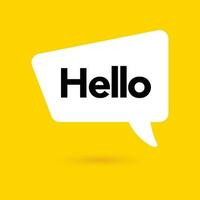 Hi, hello icon. Speech bubble, poster and sticker concept with tex, funny sign. White bubble message on bright yellow background. Vector illustration isolated design. EPS 10.