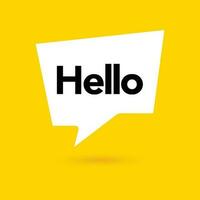 Hi, hello icon. Speech bubble, poster and sticker concept with tex, funny sign. White bubble message on bright yellow background. Vector illustration isolated design. EPS 10.