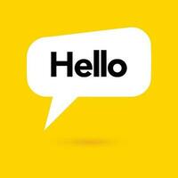 Hi, hello icon. Speech bubble, poster and sticker concept with tex, funny sign. White bubble message on bright yellow background. Vector illustration isolated design. EPS 10.