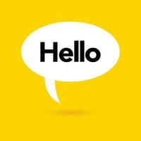 Hi, hello icon. Speech bubble, poster and sticker concept with tex, funny sign. White bubble message on bright yellow background. Vector illustration isolated design. EPS 10.