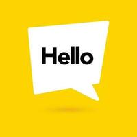 Hi, hello icon. Speech bubble, poster and sticker concept with tex, funny sign. White bubble message on bright yellow background. Vector illustration isolated design. EPS 10.