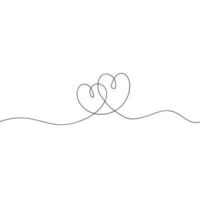 Continuous line drawing of love sign with two hearts embrace minimalism design on white background. Hand sketch art, relationship icon, romance concept. Vector EPS 10.