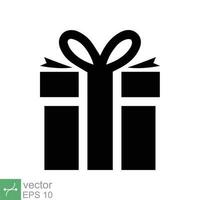 Gift box icon. Simple solid style. Present box with ribbon, party, birthday celebration concept. Glyph vector illustration isolated on white background. EPS 10.