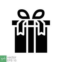 Gift box icon. Simple solid style. Present box with ribbon, party, birthday celebration concept. Glyph vector illustration isolated on white background. EPS 10.