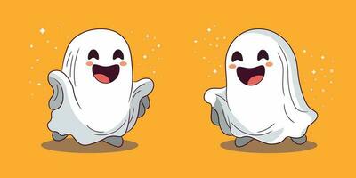 Cute, lovely cartoon Halloween ghost for holiday design elements. vector