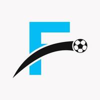 Football Logo On Letter F With Moving Football Icon. Soccer Logo Template vector
