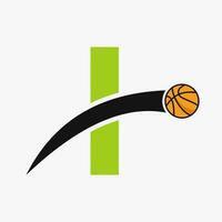 baloncesto logo en letra yo con Moviente baloncesto icono. cesta pelota logotipo símbolo vector