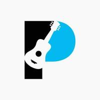 Letter P Guitar Logo. Guitarist Logo Concept With Guitar Icon. Festival and Music Symbol vector