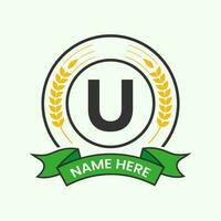 Agriculture Logo On Letter U Concept. Agro Farming Logotype for Bakery, Bread, Cake, Cafe, Pastry Identity vector
