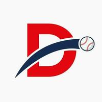 Baseball Logo On Letter D With Moving Baseball Icon. Baseball Logotype Template vector