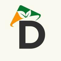 Agriculture Logo On Letter D Concept With Farmer Hat Icon. Farming Logotype Template vector