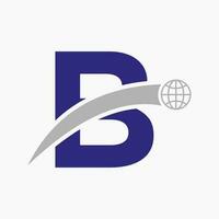 Letter B Logo Concept With Global World Icon Vector Template