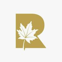 Letter R Maple Leaf Elegant Logo. Maple Leaf Logotype Vector Template