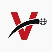 Letter V Logo Concept With Global World Icon Vector Template