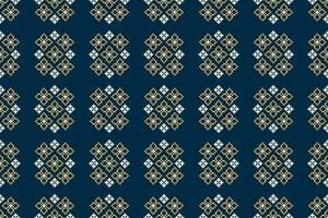 Ethnic geometric fabric pattern Cross Stitch.Ikat embroidery Ethnic oriental Pixel pattern navy blue background. Abstract,vector,illustration. Texture,clothing,frame,decoration,motifs,silk wallpaper. vector