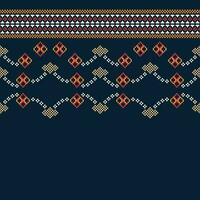 Ethnic geometric fabric pattern Cross Stitch.Ikat embroidery Ethnic oriental Pixel pattern navy blue background. Abstract,vector,illustration. Texture,clothing,frame,decoration,motifs,silk wallpaper. vector