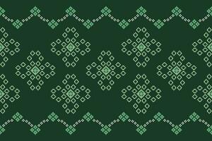 Ethnic geometric fabric pattern Cross Stitch.Ikat embroidery Ethnic oriental Pixel pattern four leaf clover green background. Abstract,vector,illustration. Texture,clothing,frame,motifs,wallpaper. vector