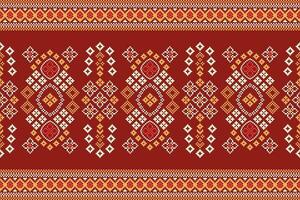 Ethnic geometric fabric pattern Cross Stitch.Ikat embroidery Ethnic oriental Pixel pattern red background. Abstract,vector,illustration. Texture,clothing,frame,decoration,motifs,silk wallpaper. vector