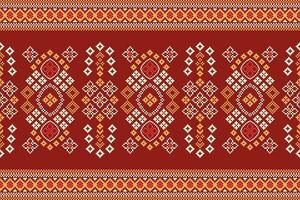 Ethnic geometric fabric pattern Cross Stitch.Ikat embroidery Ethnic oriental Pixel pattern red background. Abstract,vector,illustration. Texture,clothing,frame,decoration,motifs,silk wallpaper. vector