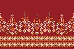 Ethnic geometric fabric pattern Cross Stitch.Ikat embroidery Ethnic oriental Pixel pattern red background. Abstract,vector,illustration. Texture,clothing,frame,decoration,motifs,silk wallpaper. vector