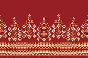 Ethnic geometric fabric pattern Cross Stitch.Ikat embroidery Ethnic oriental Pixel pattern red background. Abstract,vector,illustration. Texture,clothing,frame,decoration,motifs,silk wallpaper. vector