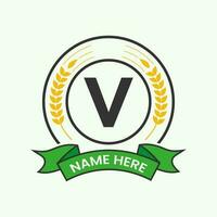 Agriculture Logo On Letter V Concept. Agro Farming Logotype for Bakery, Bread, Cake, Cafe, Pastry Identity vector