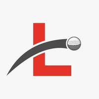 Golf Logo On Letter L Concept With Moving Golf Ball Icon. Hockey Sport Logotype Symbol vector