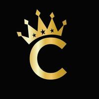 Letter C Luxury Logo With Crown Symbol. Crown Logotype Template vector